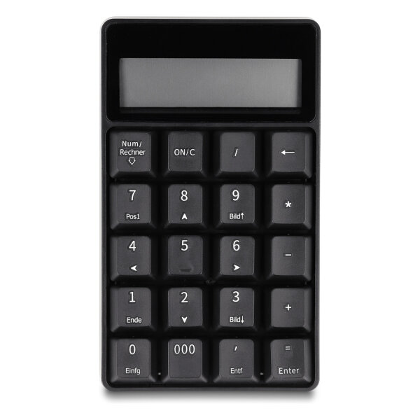 Delock 2 in 1 USB Typ-A Nummernblock mit Taschenrechner Funktion 2,4 GHz kabellos schwarz