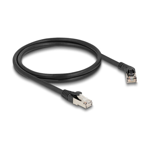 Delock RJ45 Netzwerkkabel Cat.6A S/FTP Stecker 45° nach rechts gewinkelt zu Stecker gerade 1 m schwarz