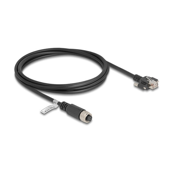 Delock M12 Kabel A-kodiert 8 Pin Buchse zu RJ45 Stecker mit Schrauben Cat.5e FTP 2 m schwarz