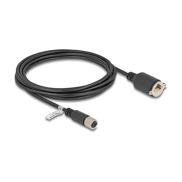 Delock M12 Kabel X-kodiert 8 Pin Buchse zu RJ45 Buchse zum Einbau Cat.6A S/FTP 3 m schwarz