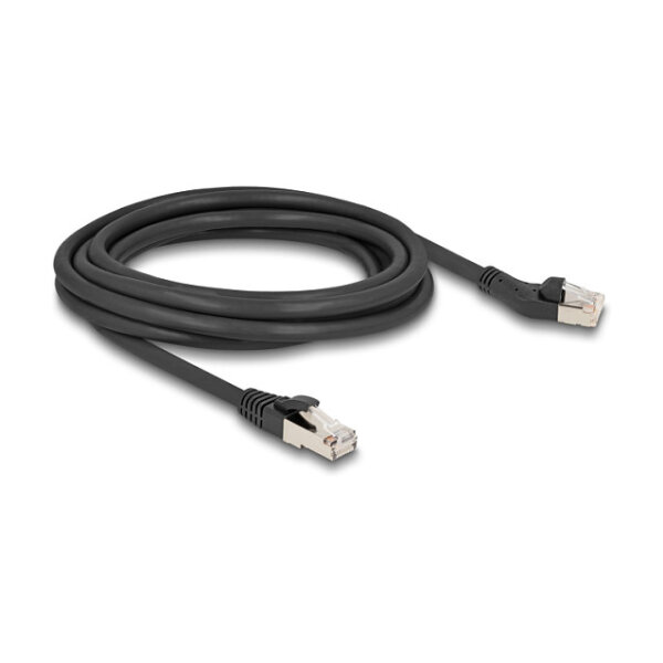 Delock RJ45 Netzwerkkabel Cat.8.1 S/FTP Stecker 45° nach links gewinkelt zu Stecker gerade bis 40 Gbps 3 m schwarz