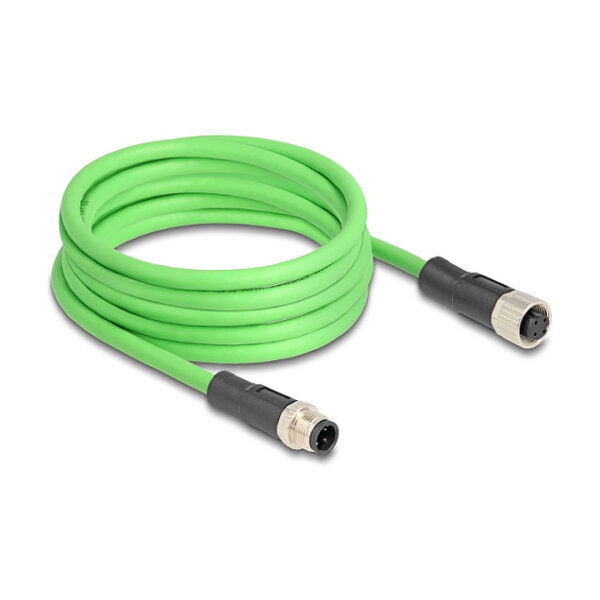 Delock M12 Kabel D-kodiert 4 Pin Stecker zu Buchse PUR (TPU) 5 m