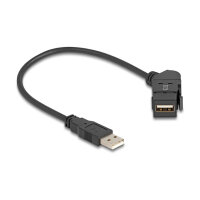 Delock Keystone Modul USB 2.0 Typ-A Einbaubuchse 45° gewinkelt zu Typ-A Stecker mit 30 cm Kabel schwarz