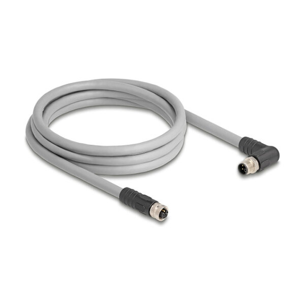 Delock M12 Kabel L-kodiert 5 Pin Stecker rechts gewinkelt zu Buchse gerade PUR schleppkettentauglich 5 m grau