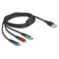 Delock USB Ladekabel 3 in 1 Typ-A zu Lightning™ / Micro USB / USB Type-C™ 2 m 3-farbig