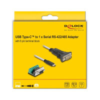 Delock Adapter USB Type-C™ zu 1 x Seriell RS-422/485 Stecker mit 6 Pin Terminalblock 5 V 0,5 m