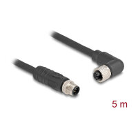 Delock M12 Kabel L-kodiert 4 Pin Stecker gerade zu Buchse rechts gewinkelt PUR schleppkettentauglich 5 m schwarz