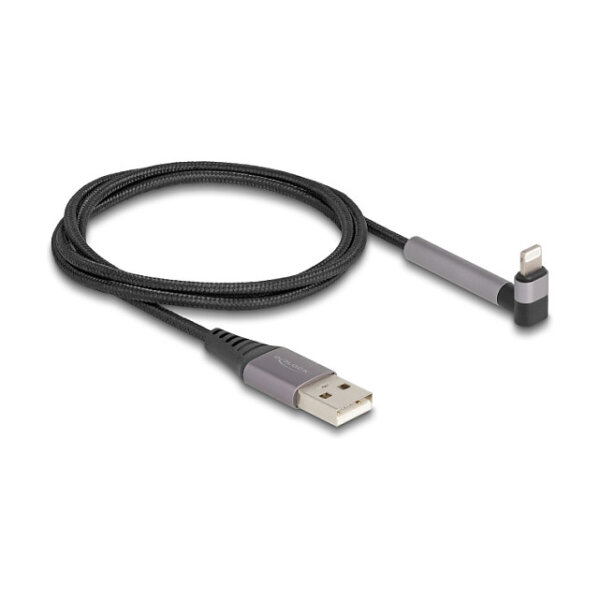 Delock Daten- und Ladekabel USB Typ-A zu Lightning™ für iPhone™, iPad™, iPod™ gewinkelt mit Ständerfunktion schwarz 1,5 m MFi
