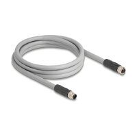 Delock M12 Kabel L-kodiert 5 Pin Stecker zu Buchse PUR schleppkettentauglich 2 m grau