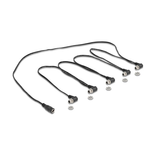 Delock DC Splitter Kabel 1 x Buchse gerade zu 5 x Buchse 5,5 x 2,1 mm 90° gewinkelt zum Einbau schwarz