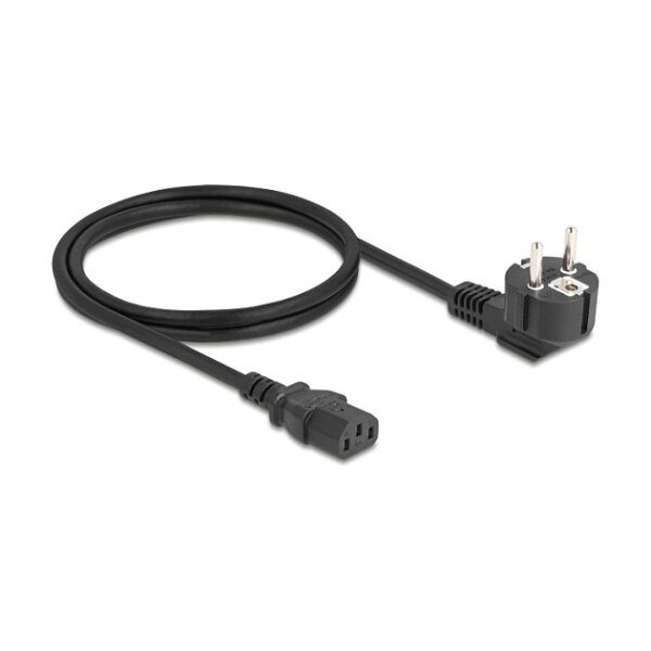 Delock Netzkabel PC Schutzkontaktstecker CEE 7/7 90° gewinkelt auf C13 Buchse, 1 m, 3 x 0,75 mm² schwarz