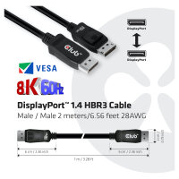 Club3D DisplayPort-Kabel 1.4 HBR3 32.4Gb/s 2m 8K60Hz St/St Polybeutel