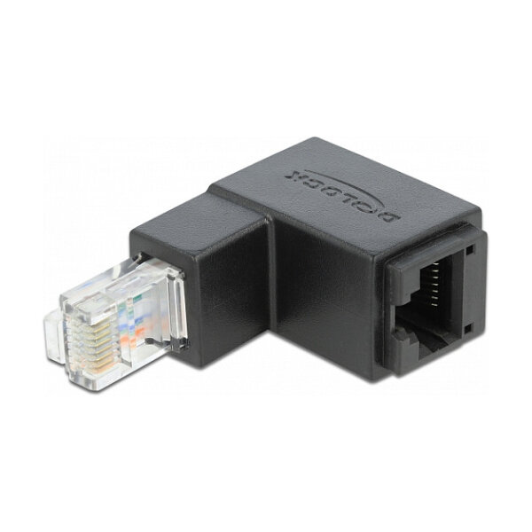 Delock Adapter RJ45 Stecker unten gewinkelt zu RJ45 Buchse Cat.6 UTP