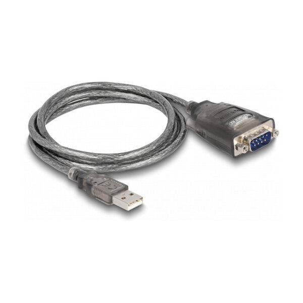 Delock Adapter USB 2.0 Typ-A zu 1 x Seriell RS-232 D-Sub 9 Pin Stecker mit Muttern mit 3 x LED 1 m