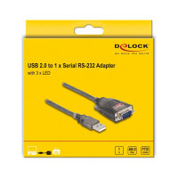 Delock Adapter USB 2.0 Typ-A zu 1 x Seriell RS-232 D-Sub 9 Pin Stecker mit Muttern mit 3 x LED 1 m