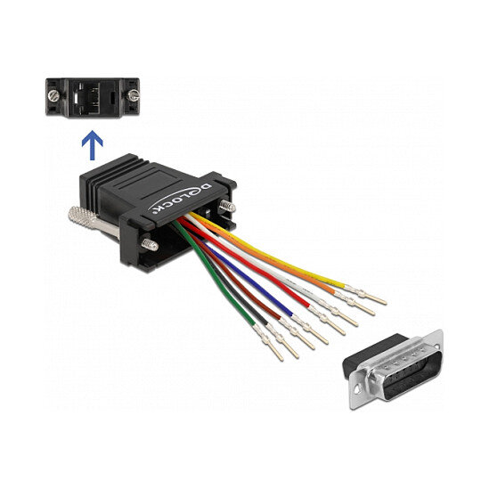 Delock D-Sub 15 Pin Stecker zu RJ45 Buchse Montagesatz schwarz