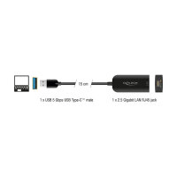 Delock USB Typ-A Netzwerk Adapter 2,5 Gigabit LAN 1 x RJ45 ASIX