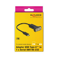 Delock Adapter USB Type-C™ zu 1 x Seriell RS-232 D-Sub 9 Pin Stecker mit Muttern 0,25 m