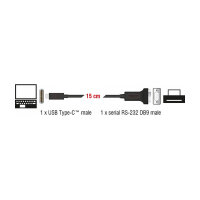 Delock Adapter USB Type-C™ zu 1 x Seriell RS-232 D-Sub 9 Pin Stecker mit Muttern 0,25 m