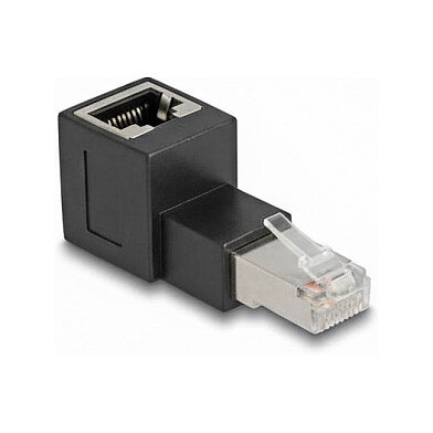 Delock RJ45 Stecker zu RJ45 Buchse Adapter Cat.6A 90° nach oben gewinkelt