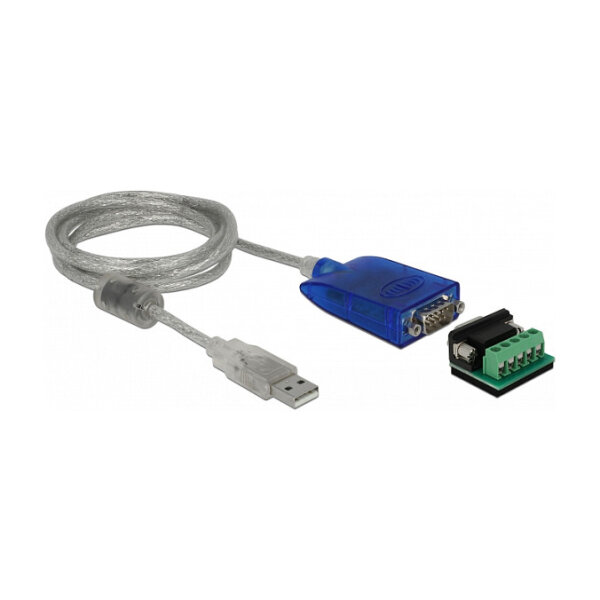 Delock Adapter USB Typ-A zu Seriell RS-422/485 DB9 mit Überspannungsschutz 600 W und erweiterter Temperaturbereich