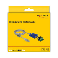 Delock Adapter USB Typ-A zu Seriell RS-422/485 DB9 mit Überspannungsschutz 600 W und erweiterter Temperaturbereich