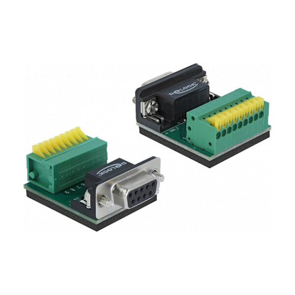 Delock Adapter D-Sub 9 Pin Buchse zu Terminalblock 9 Pin mit Drucktaster