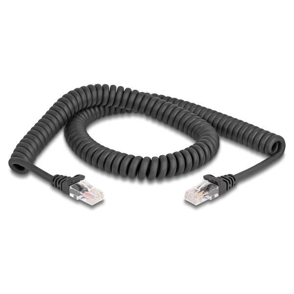 Delock RJ45 Spiralkabel Stecker zu Stecker Cat.5e 2 m schwarz