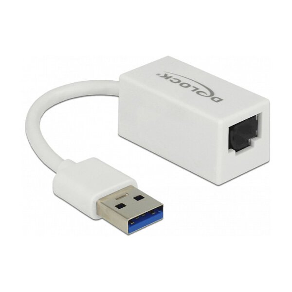 Delock USB Typ-A Netzwerk Adapter Gigabit LAN 1 x RJ45 kompakt weiß