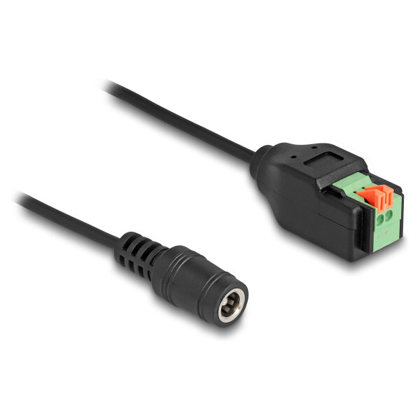 Delock DC 5,5 x 2,1 mm Buchse zu 2 Pin Terminalblock Adapter mit Drucktaster 15 cm
