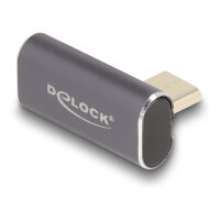 Delock USB Adapter 40 Gbps USB Type-C™ PD 3.0 100 W Stecker zu Buchse gedreht gewinkelt links / rechts 8K 60 Hz Metall