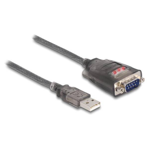 Delock Adapter USB 2.0 Typ-A zu 1 x Seriell RS-232 D-Sub 9 Pin Stecker mit Muttern mit 3 x LED 3 m