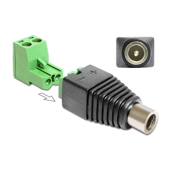 Delock Adapter DC 5,5 x 2,5 mm Buchse > Terminalblock 2 Pin 2-teilig