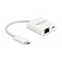 Delock USB Type-C™ Adapter zu Gigabit LAN 10/100/1000 Mbps mit Power Delivery Anschluss weiß