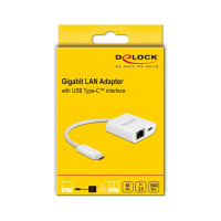 Delock USB Type-C™ Adapter zu Gigabit LAN 10/100/1000 Mbps mit Power Delivery Anschluss weiß