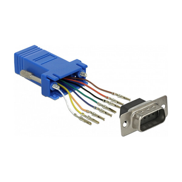 Delock D-Sub 9 Pin Stecker zu RJ45 Buchse Montagesatz blau