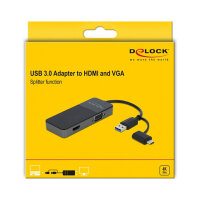 Delock USB 3.2 Gen 1 Adapter zu 4K HDMI + VGA mit Splitter Funktion