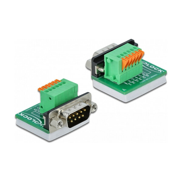 Delock D-Sub 9 Stecker zu Terminalblock mit Drucktaster vertikal