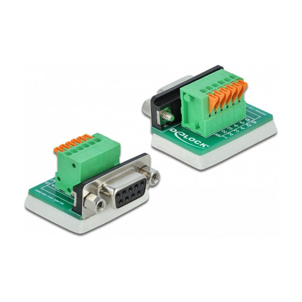 Delock D-Sub9 Buchse zu Terminalblock mit Drucktaster vertikal