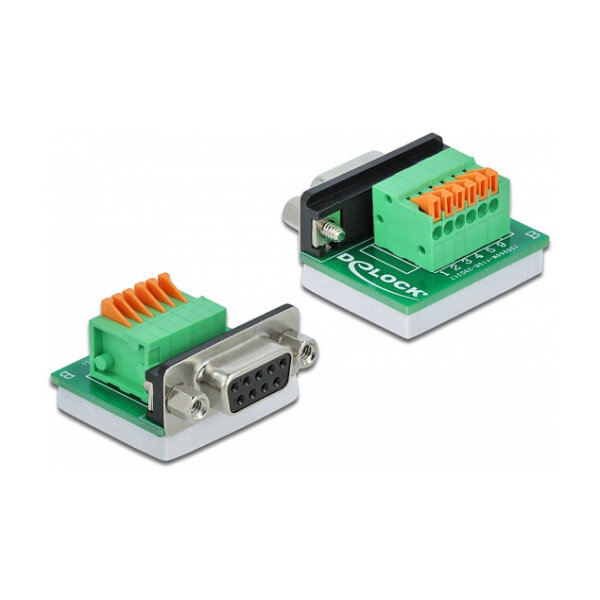 Delock D-Sub9 Buchse zu Terminalblock mit Drucktaster horizontal