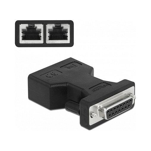 Delock D-Sub 15 Pin Buchse zu 2 x RJ45 Buchse AUI (Attachment Unit Interface) Adapter