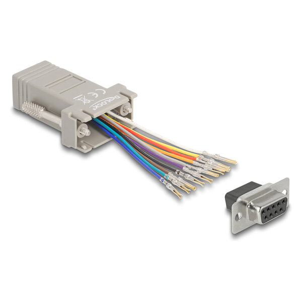 Delock D-Sub 9 Pin Buchse zu RJ50 Buchse Montagesatz grau