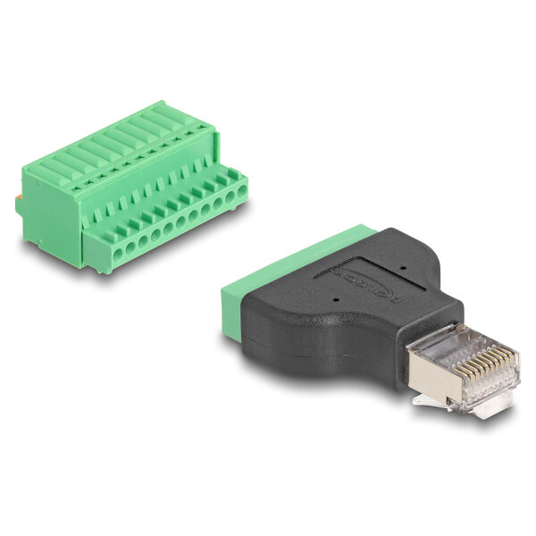 Delock RJ50 Stecker zu Terminalblock Adapter mit Drucktaster