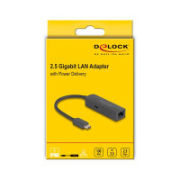 Delock USB Type-C™ Adapter zu 2,5 Gigabit LAN mit Power Delivery 100 Watt