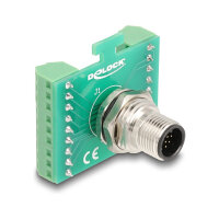 Delock M12 Übergabemodul Adapter A-kodiert 17 Pin Stecker zu 18 Pin Terminalblock zum Einbau