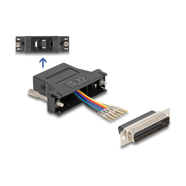 Delock D-Sub 25 Pin Stecker zu RJ12 Buchse Montagesatz schwarz