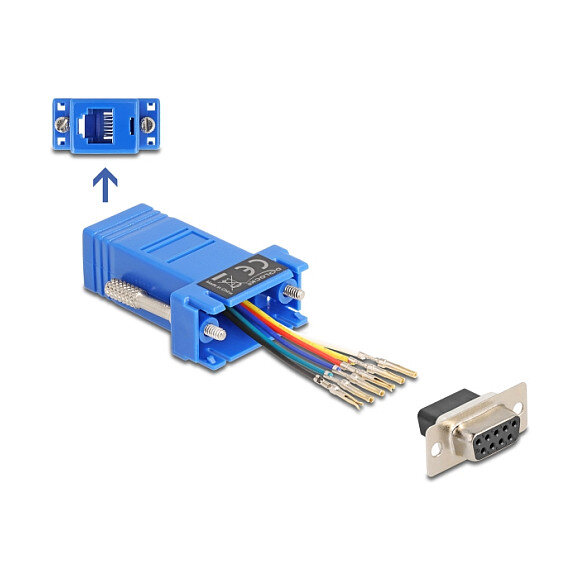 Delock D-Sub 9 Pin Buchse zu RJ12 Buchse Montagesatz blau