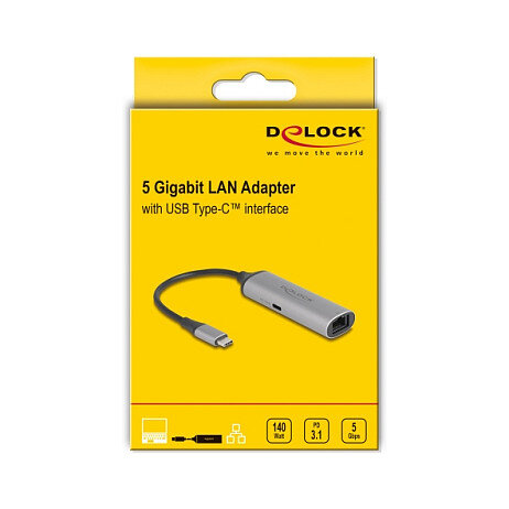Delock USB Type-C™ Netzwerk Adapter 5 Gigabit LAN 1 x RJ45 mit Power Delivery PD 3.1 140 Watt