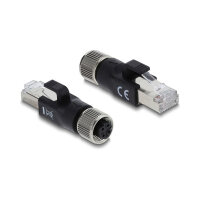 Delock M12 Adapter D-kodiert 4 Pin Buchse zu RJ45 Stecker schwarz