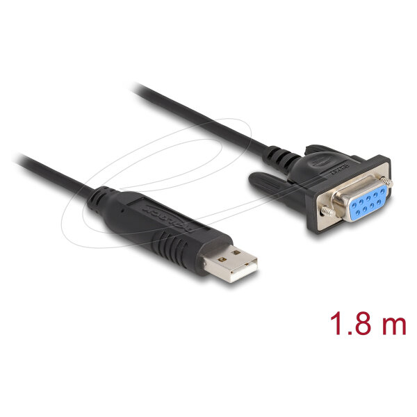 Delock USB 2.0 zu Seriell RS-232 Adapter Sub-D 9 Buchse mit Schrauben kompaktem Steckergehäuse 1,8 m FTDI